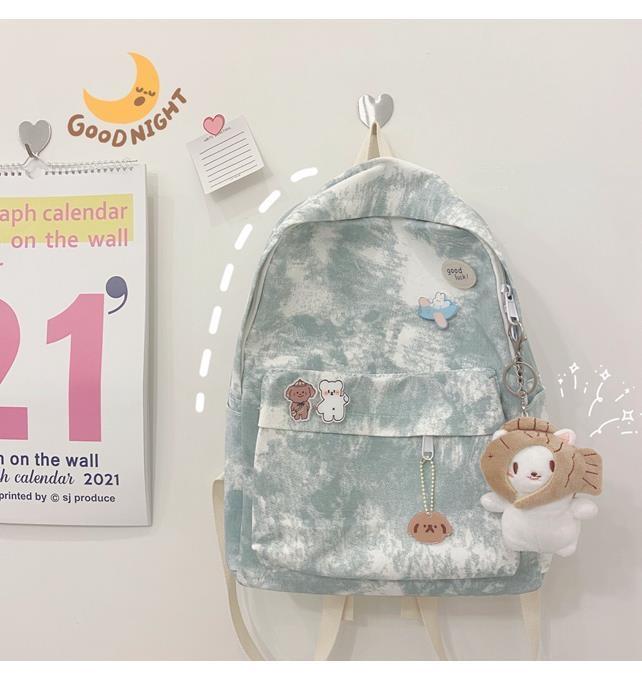 Kawaii Sweet Tie Dye Book Bag, Teens Girls High School Bookbag, Canvas Versatile Travel Backpack