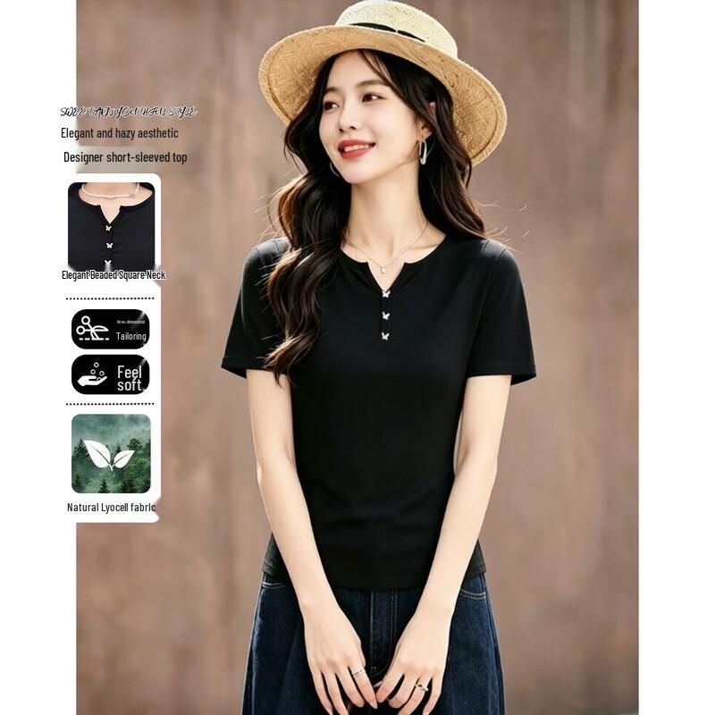 Demana Women s Lyocell V-Neck Short Sleeve T-Shirt XL