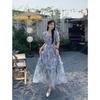 Chiffon + Inner Lining, Floral Dress for Women's Summer New Super Fairy Mori Waist and Thin Fungus Edge Dress