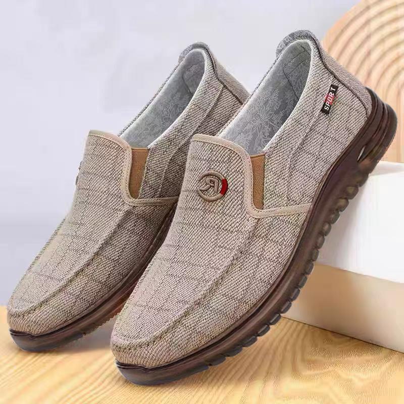 New breathable cloth men's casual shoes, one-pedal flat shoes, light walking, driving work shoes
