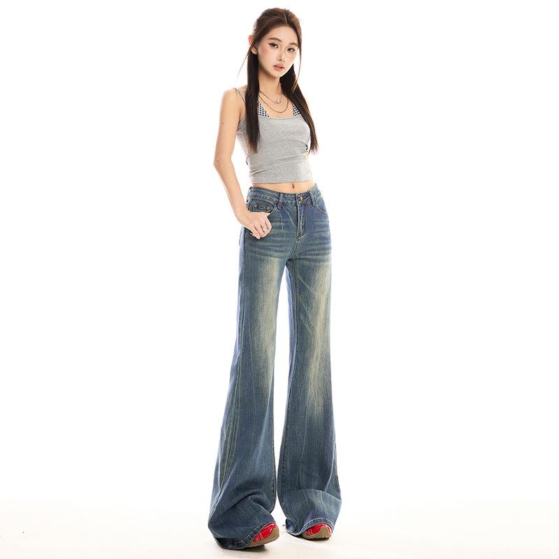 [WW American Low-rise Old Retro Micro-flared Spice Girl Jeans Women's Versatile Leg Elastic Casual Pants