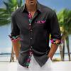 Men's linen shirt button beach shirt long sleeve floral lapel spring and autumn casual daily clothing clothing stitching