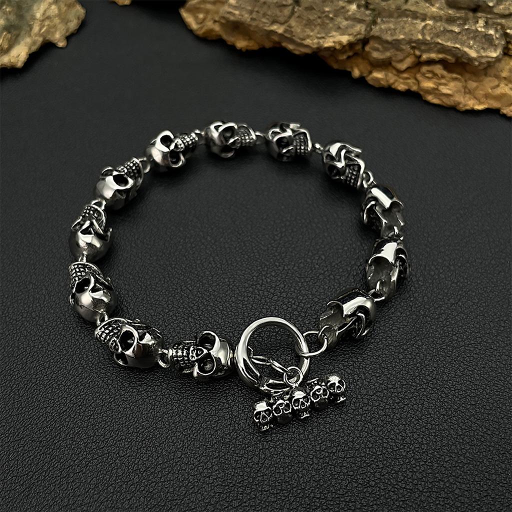 High Quality Retro Personalized Stainless Steel Creative Domineering Skull OT Buckle Bracelet for Men Jewelry Gift