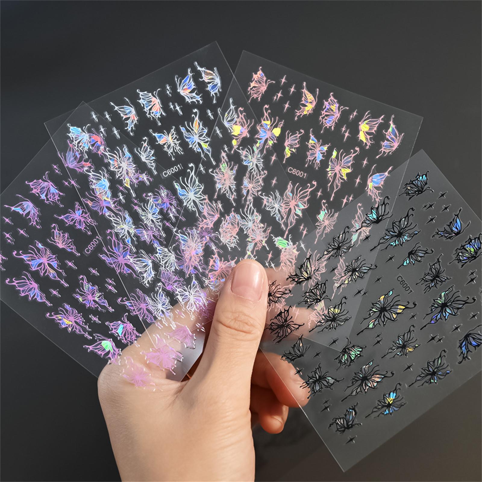 4Colors Nail Art Stickers Holographic Butterfly Nail Stickers With Self-Adhesive Liquid Glass Effect For Women Manicure Art