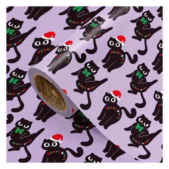 

Christmas Cat Wrapping Paper 16.4 Ft Cute Black Cats Gift Wrap Roll Holiday Gift Wrap for Boys Girls Cat Lovers Christmas Party фиолетовый