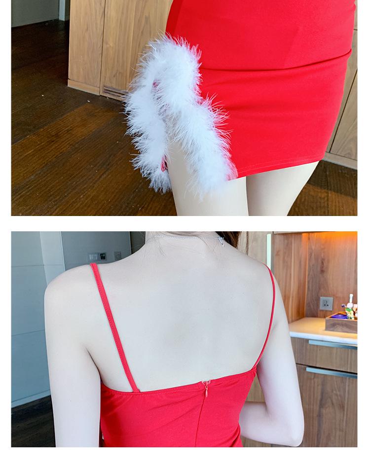 Christmas Low-Cut Sexy Fur Patchwork Camisole Bodycon Mini Dress - Hot Girl Slim Fit Short Skirt