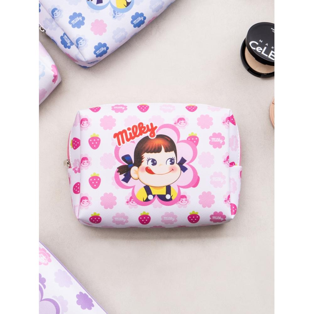 Daiso Peko Pouch Large Purple pattern (floral pattern/lettering) Peko