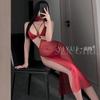 Erotic Lingerie, Sexy and Pure Red Long Dress, High School Slit Uniform, Seductive Pajamas, No-take Set 1330