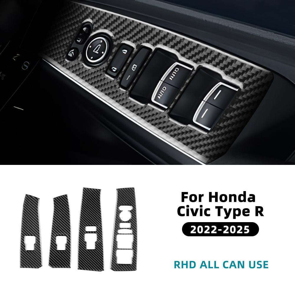 Echter Weicher Karbonfaser-Aufkleber für Honda Civic Type R 11. FL5 2022 2023 2024 2025 Auto-Fensterheber-Knopf Rahmen Panel Verkleidung.