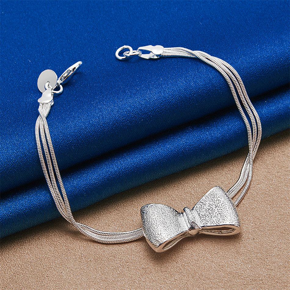 925 Sterling Silver 8-inch Exquisite Bow Bracelet, Fashionable Women's Party Gift, Wedding Accessory, Jewelry