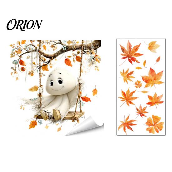 Cute Ghost Pumpkin Decals Autumn Ghost/Gnome Static Glass Sticker, PVC Waterproof Maple Leaves Window Stickers Decal, Removable Cling for Fall Harvest