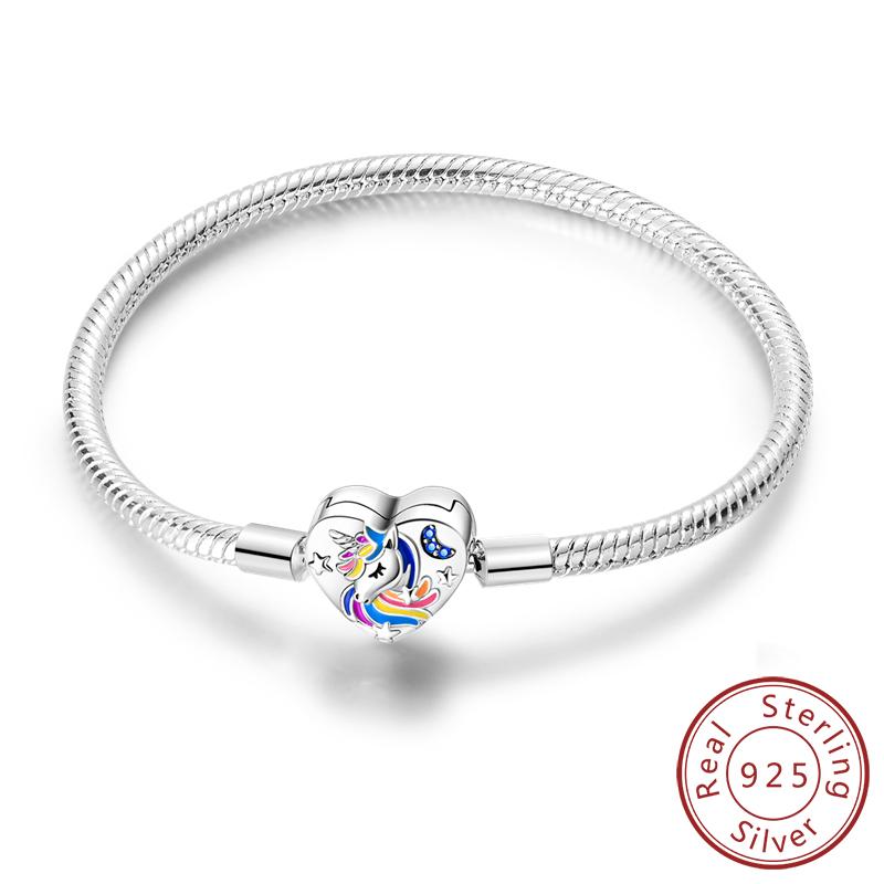 Original 925 Silver Bracelets 17-20CM Love Heart Flowers Butterfly Charms Beads Bracelet For Women Fashion Jewelry Gift