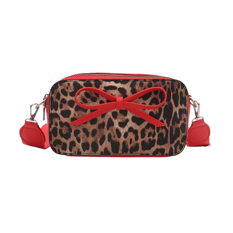 Fashionable Pu Leather Mini Square Shoulder Bag With Unique Bow And Colorful Leopard Print Ideal For Urban Outfits