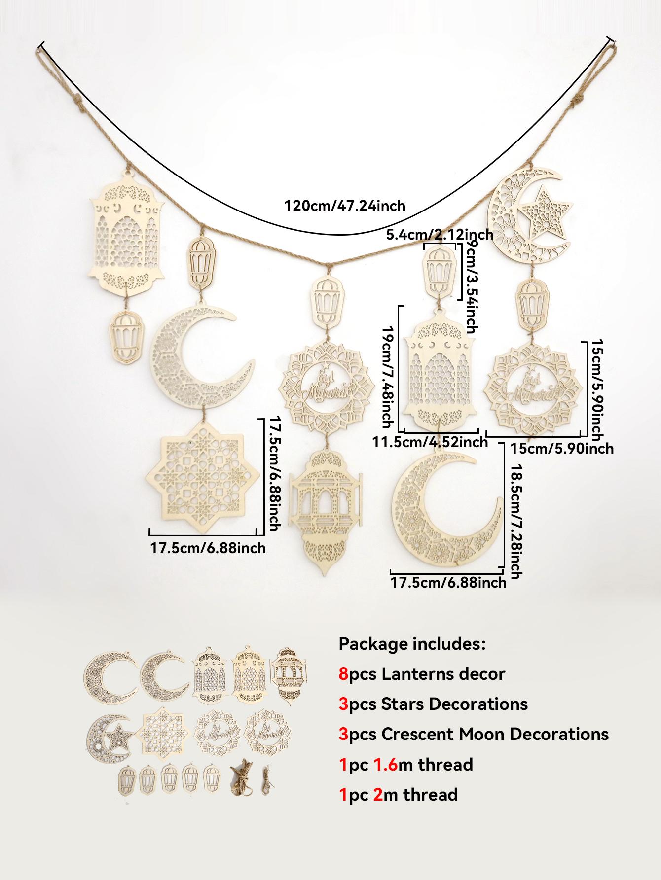 Ид Мубарак Деревянная Гирлянда Исламский Полумесяц Звезда Фонарь Подвесной Декор для Рамадан Карим Мусульманский Фестиваль Домашняя Вечеринка Настенное Украшение