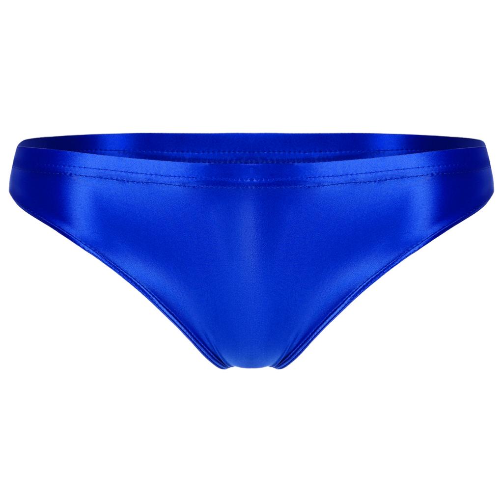Womens Glossy Low-Rise Panties Elastic Waistband Solid Color Underwear Breathable Swimwear Briefs