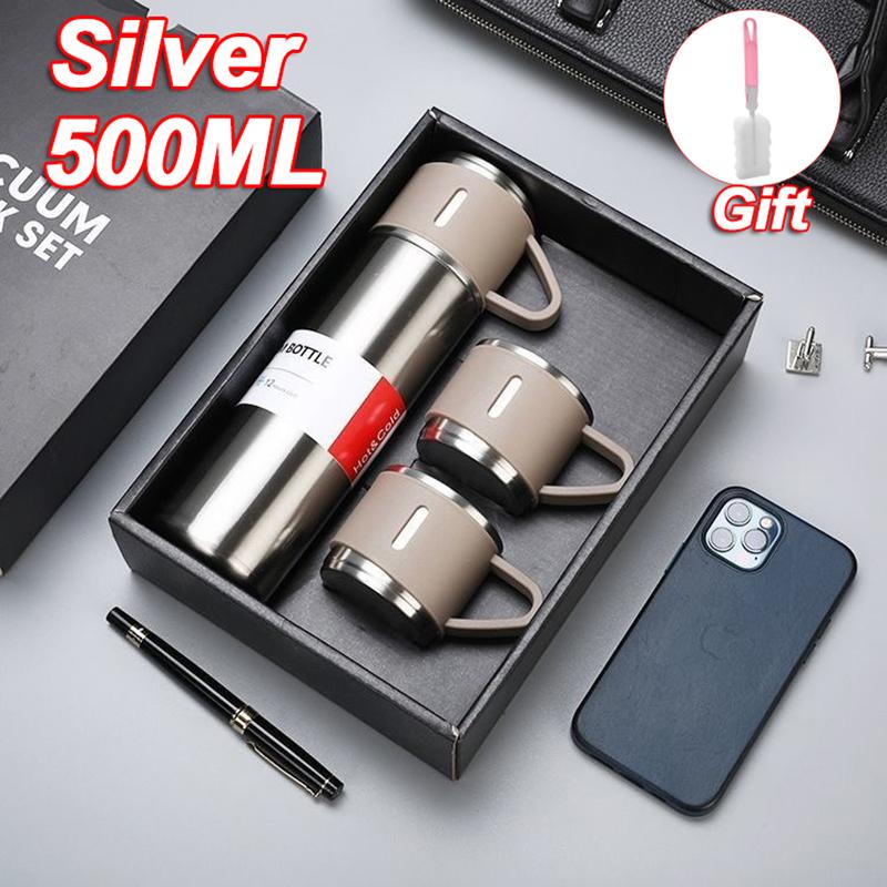 

1 набор из 3 чашек объемом 500 мл, набор термокружек для бизнеса, многоразовая многоцелевая бутылка из нержавеющей стали с вакуумной изоляцией серебряный