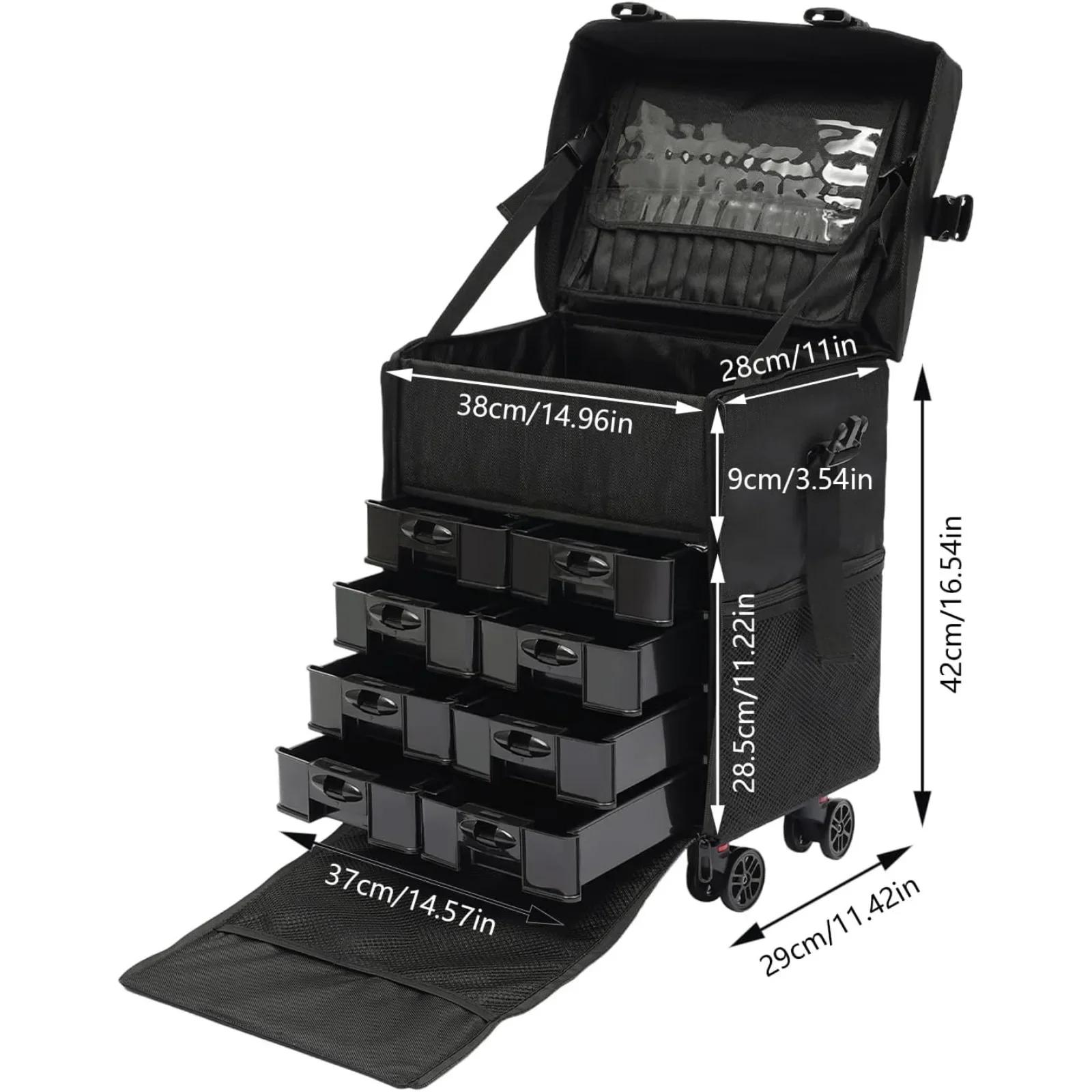 

38 x 29 x 42 cm, black Professional Vanity Case,Large Cosmetic Case w/Storage Drawers,2 in 1 Omnidirectional Wheels for Travel чорний