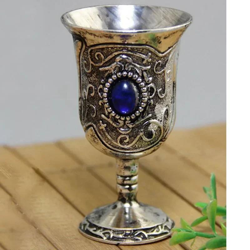 

Винтажный металлический бокал для вина, бокал для шампанского, европейский стиль, коктейльная чаша для бара, вечеринки, домашнего декора, антикварное серебро синий