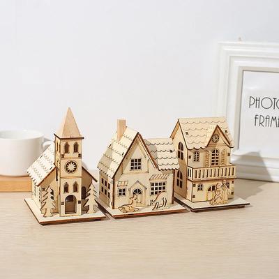 DIY Frohe Weihnachten Dekorationen Mini Holzhaus Leuchtende Hütte Weihnachtsbaum Hängende Weihnachtsornamente Neujahr Kindergeschenk