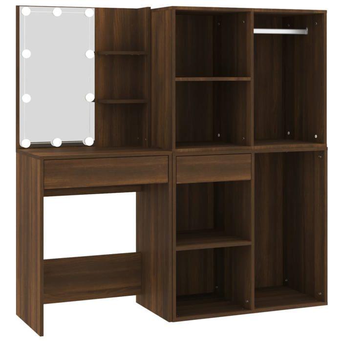 VidaXL LED Dressing Table with Cabinets Brown Oak Engineered Wood 3120190.
