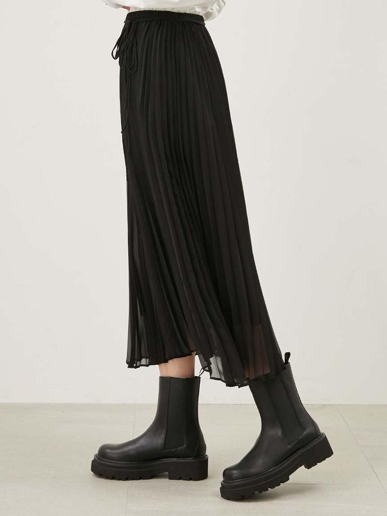 Sheer pleated skirt with elastic waist and ribbon 09WFS251036BLK0