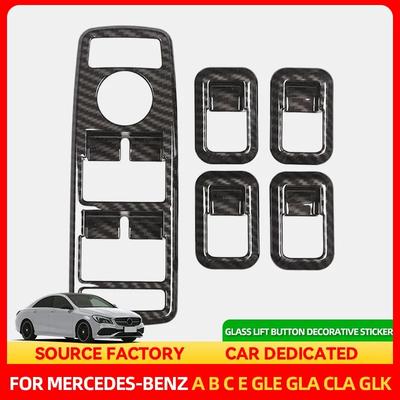 Heißes Innenraum Zierleisten Karbonfaser-Stil Auto Fensterheber Knopf Rahmen Aufkleber Für Mercedes Benz A B C E GLE GLA CLA GLK Klasse W