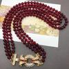 Retro Pomegranate Red Glass Bead Layered Sweater Chain & Rhinestone Necklace Bracelet Set