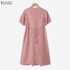 ZANZEA Women Elegant V-Neck Casual Solid Color Short Sleeve Dress