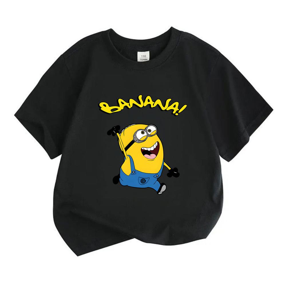 Kids Boys Girls 100% Cotton Crew Neck Short Sleeve T-Shirt, Cute Banana Character Print Casual Comfortable Lightweight Tee for Daily Wear, Outing and