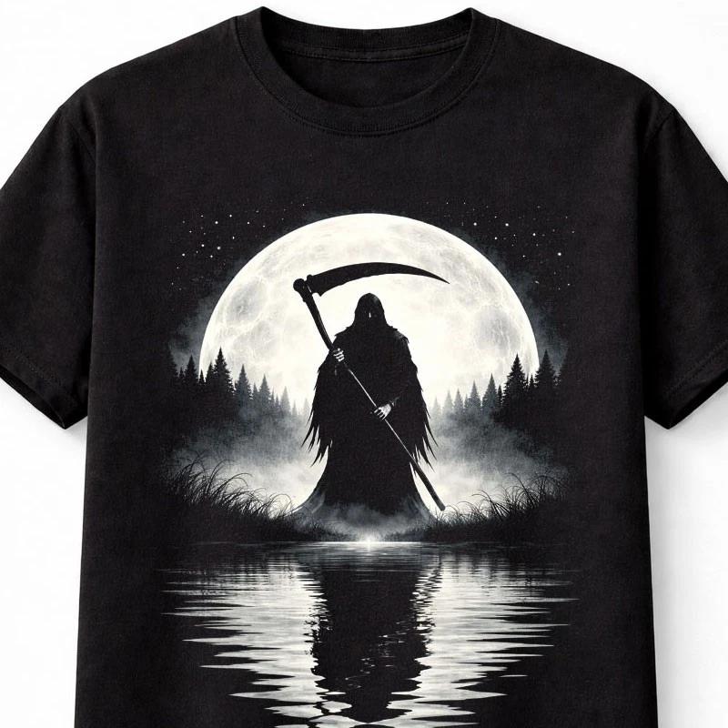 Grim Reaper TShirt Gothic Moon Horror Dark Unisex Black Graphic Tee S