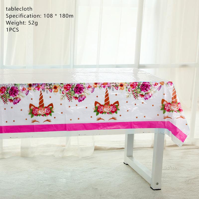 Unicorn Kids Wreath Birthday Party Supplies Tableware Plates Cup Fork Tablecloth