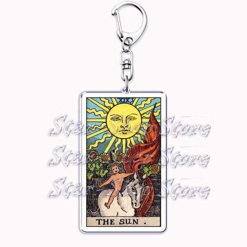 Popular Culture Halloween Tarot Card Keychains for Accessories Moon Luna Death Keyring Jewelry Fans Lovers Friends Reader Gifts