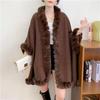 6 Farben Damen Outstreet Capes Marineblau Schwarz Granulat Samt Löcher Pelzärmel Kragen Mantel Winter Dicker langer Poncho Schal Mantel
