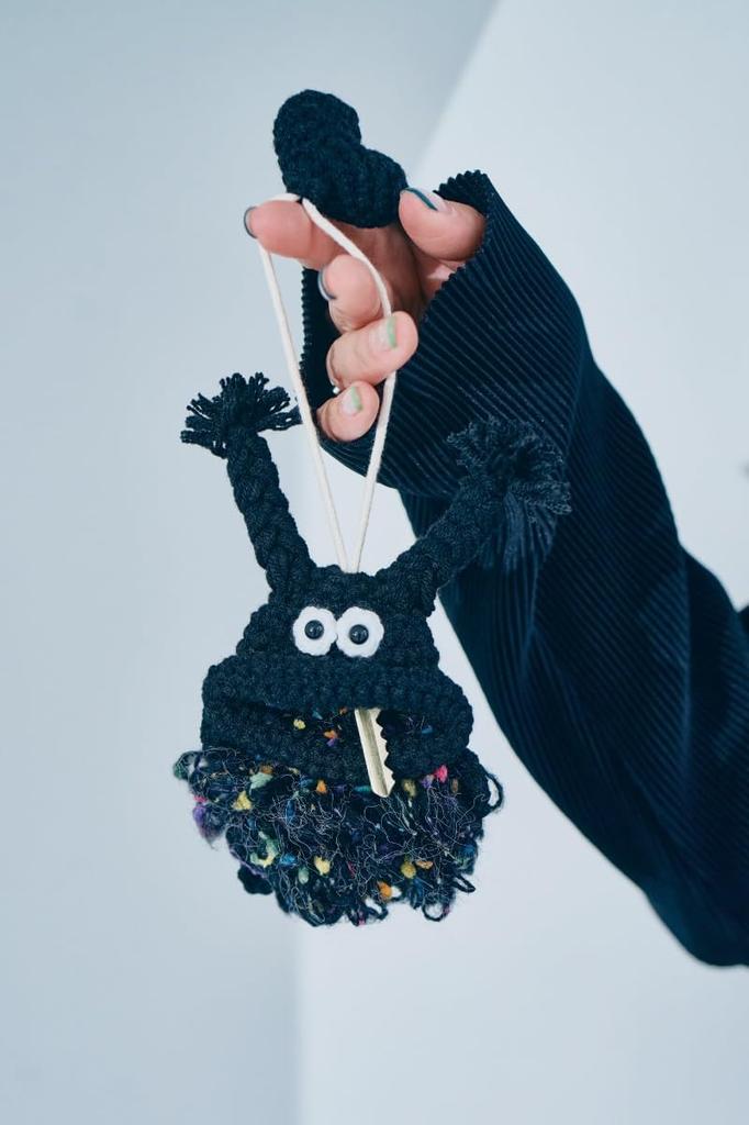 [macaroni Edge] Macaroni Edge Yarn Mascot Key Case, Full Black, Monster Keychain, Accessory Case, Key Storage, Korean Item, Handmade (Vacation)