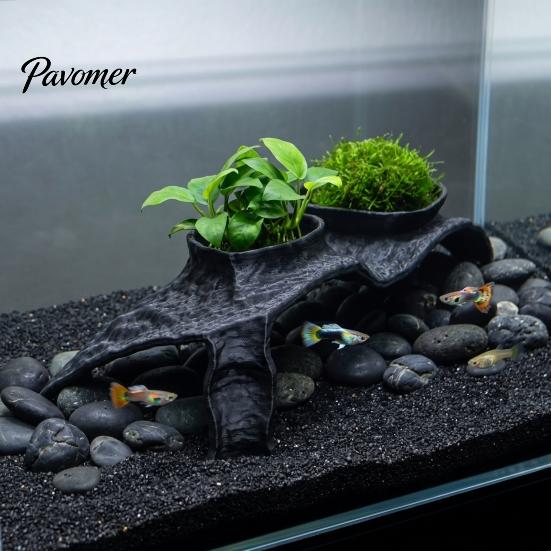 Safe Fish Hiding Spot Aquarium Corner Hideout, under Gravel Betta Cave Tunnel, Tank Stone-Look Hideout Viewing Tunnel for Shrimp Freshwater Ornament