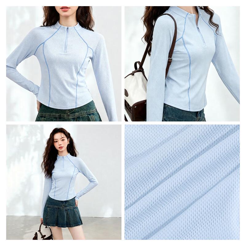MJ STYLE Women's Half-Zip Quick-Dry Long Sleeve T-Shirt