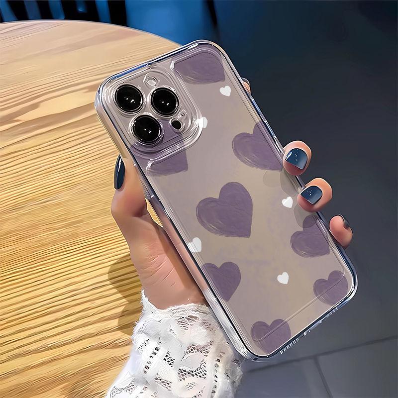 Fioletowe Serce Obraz Olejny Etui na Apple iPhone 13-16 Pro Max, Przezroczysty Design Kosmiczny