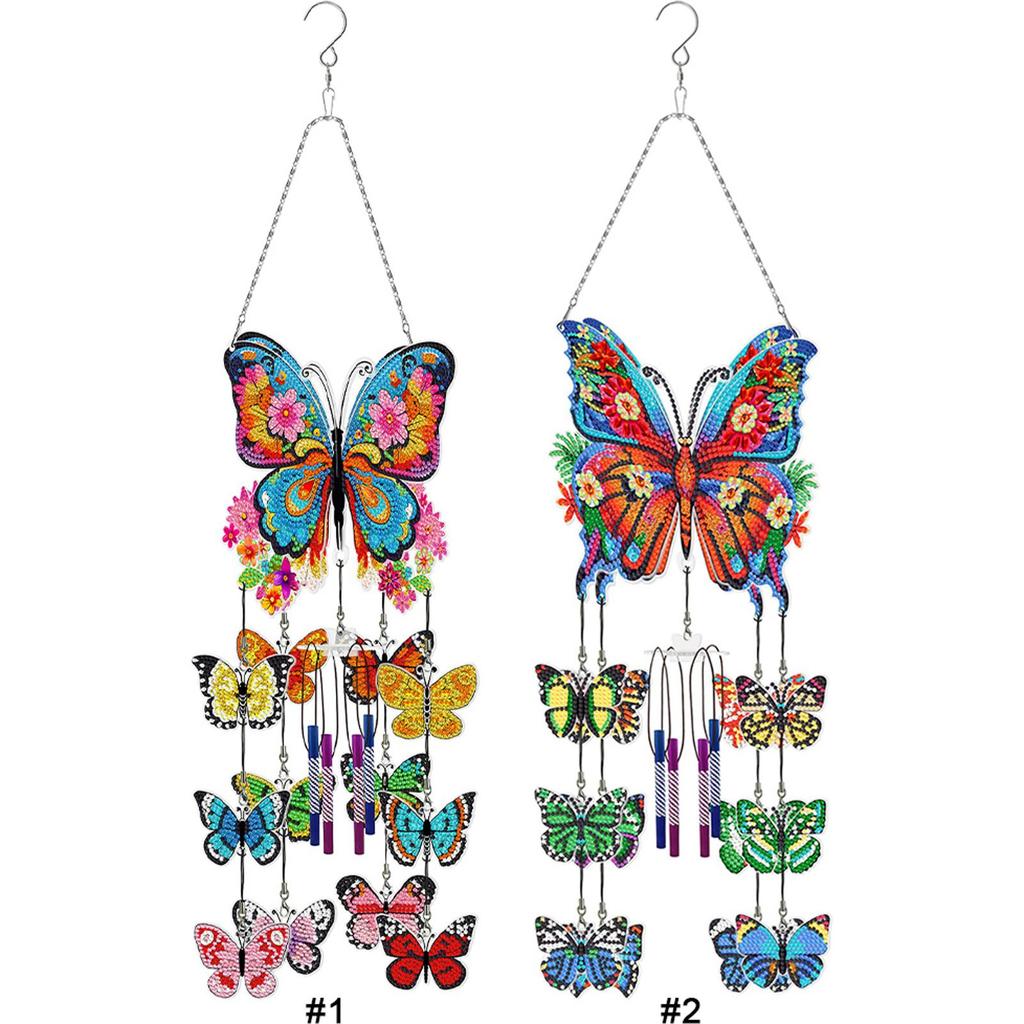 Double Sided Flower Butterflies Diamond Painting Wind Chimes Hanging Crystal Chime Ornament for Home Garden Window