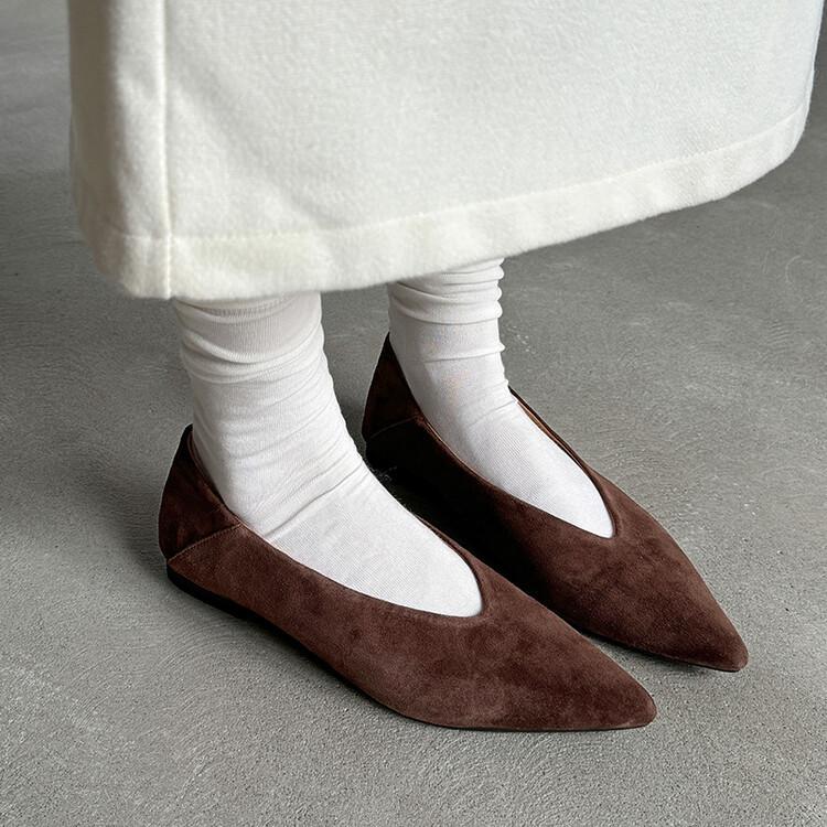Obrovské měkké~ jednoduchý styl špičaté baleríny kožené jednoboty dámské 2025 podzim nové všestranné plochý podpatek pracovní boty