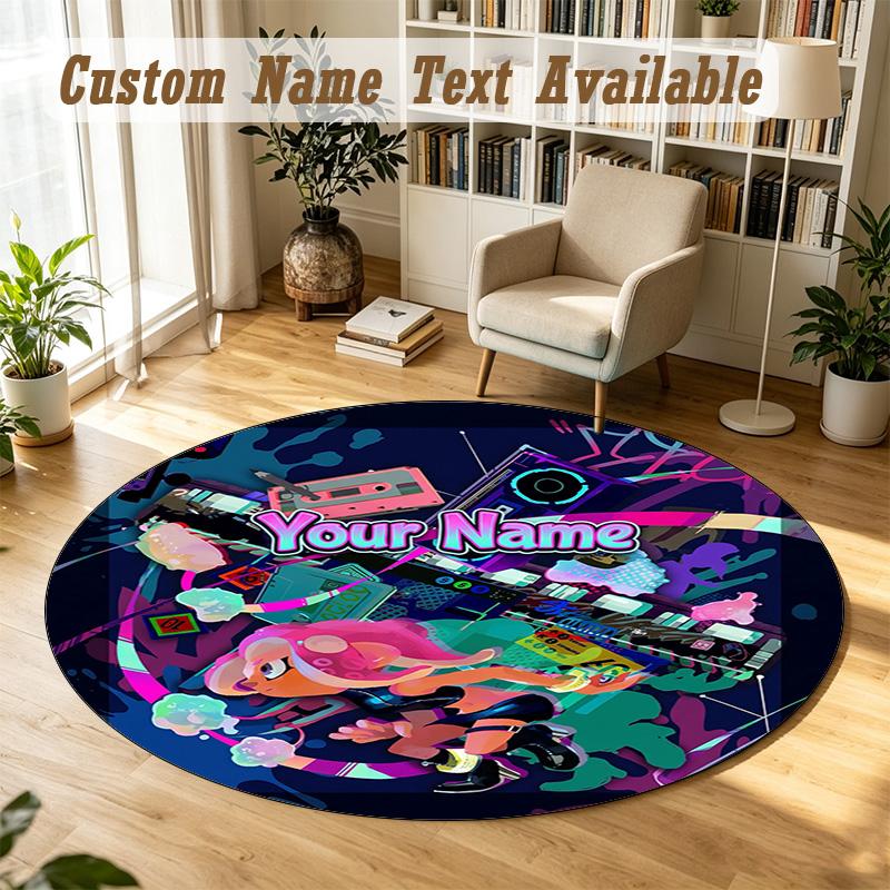 Round Rug Custom NameSplatoon Pattern Non Slip Carpet Home Floor Decor
