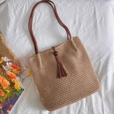 New Cotton Thread Tassel Straw Woven Bag Handwoven Bag Underarm Shoulder Bag Women's Handheld Women's Bag Vacation Beach Bag