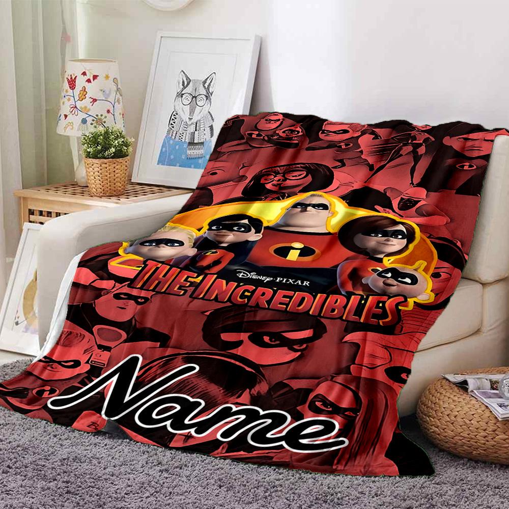 Custom Name Incredibles Poster flannel Blanket for Super Soft Cute Comfort Blanket for Travel Bedding Couch Sofa Blanket