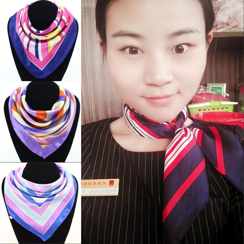 New simulated silk scarf, striped women's small square scarf, flight attendant workplace decoration cm spring and summer silk scarf