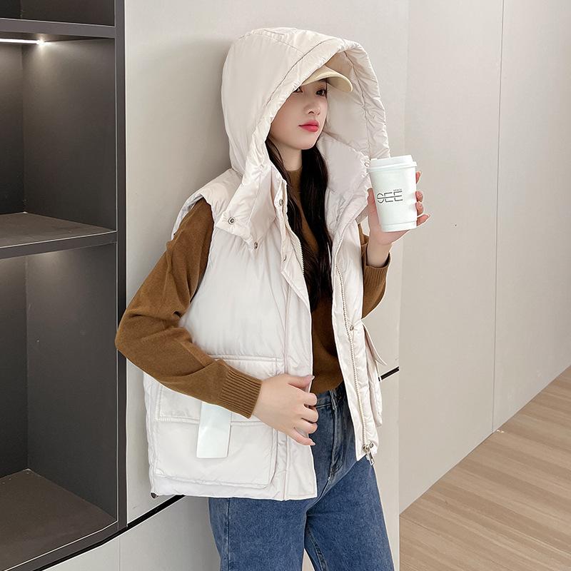 Down cotton short hooded women's vest 2024 winter new Xiaoxiangfeng vest loose fashion outer vest