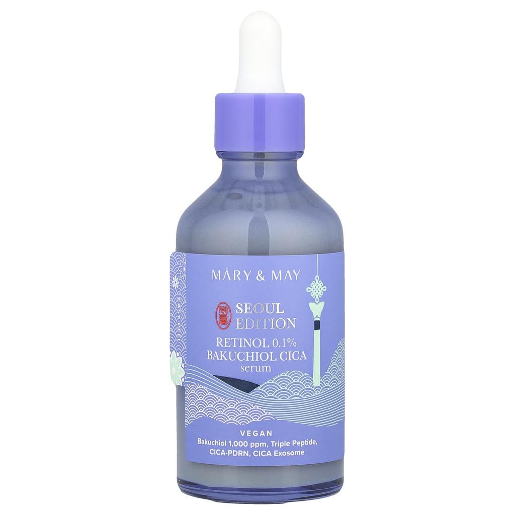 Mary & May, Seoul Edition, Retinol 0.1% Bakuchiol Cica Serum, Fragrance Free, 80 Ml (2.7 Fl Oz)