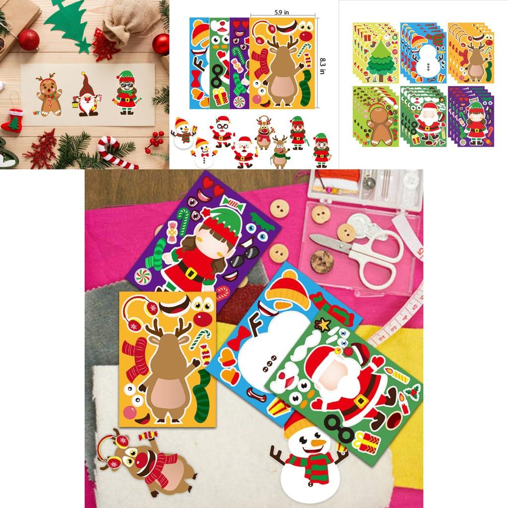 Kids Diy Interactive Puzzle Set With Cute Cartoon Christmas Santa Face Stickers
