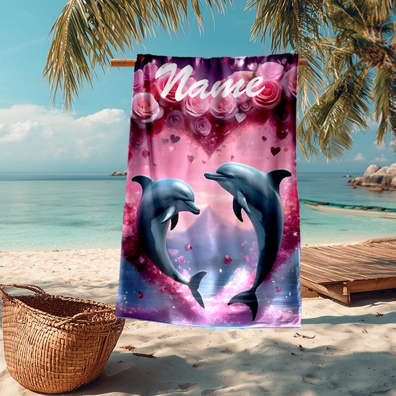 Custom Name Ultra-Soft Beach Towel with Dolphin Theme,Ideal for Pool - Camping, Diving - Perfect Travel Essential, Vibrant Beach Towel.