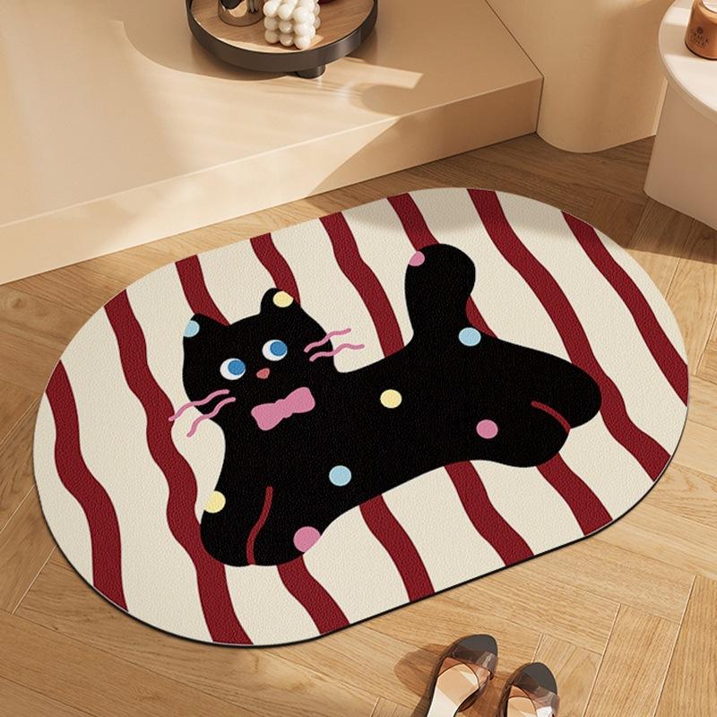 Bathroom Door Strong Absorbent Diatom Mud Mat Toilet Non-slip Carpet Cute Cartoon Kitten Bathroom Mat