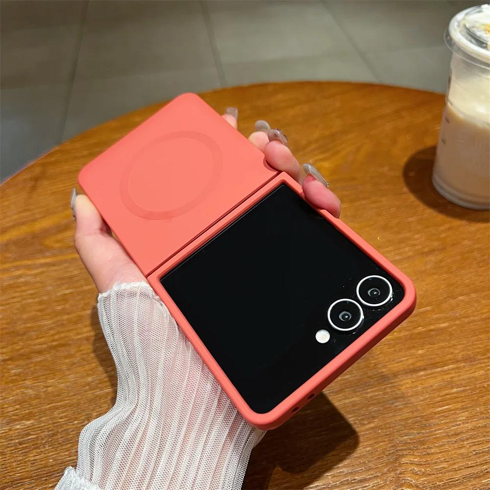 Liquid Silicone Soft Magnetic Phone Case for Samsung Galaxy Z Flip 7 FE 6 5 4 3 5G Wireless Charging Shockproof Protection Cover