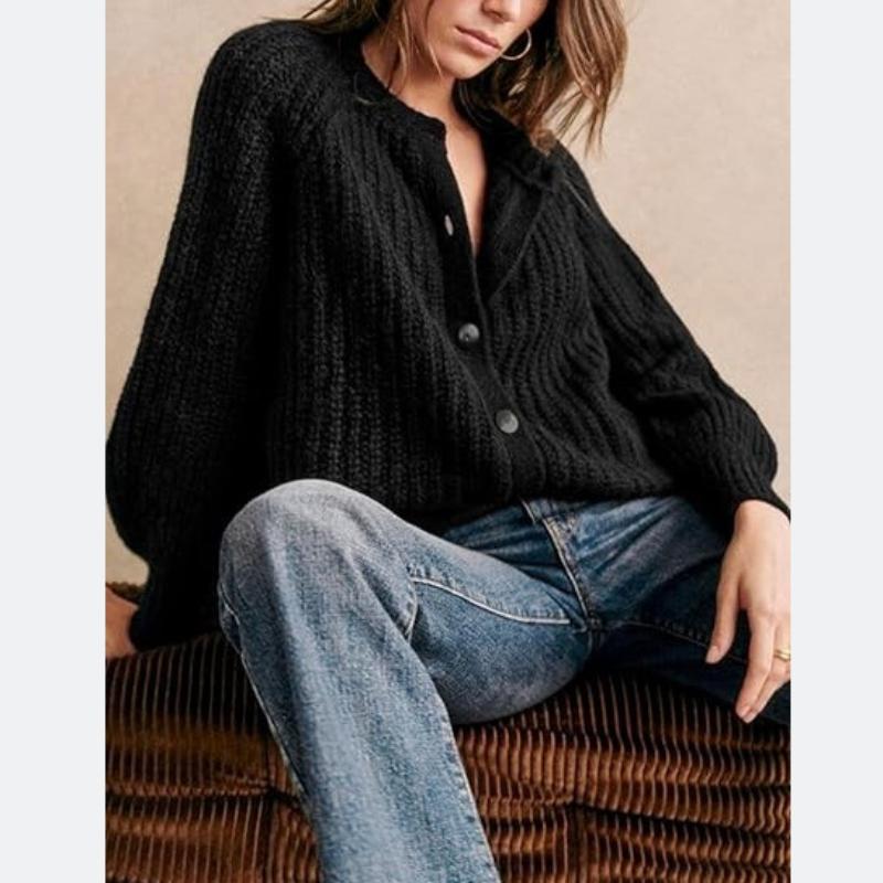 Women's Solid Color Round Neck Loose Simple Knitted Cardigan Top Long-Sleeved Sweater